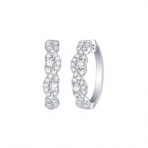 Women's Fashion Jewelry 10K Solid Gold Geometric Minimalist Pave Moissanite Diamond Zig-Zag Shaped <b>Huggie</b> <b>Hoop</b> Bridesmaid Studs - Product Image 1