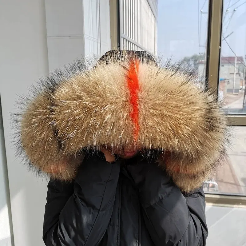 Popüler kış gerçek tilki kürk yaka kadın büyük rakun kürk yaka ceket