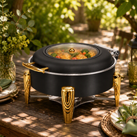Réchaud de buffet circulaire noir et or en acier inoxydable, ensemble de luxe pour hôtel, mariage, restaurant