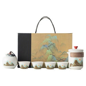Porzellan Kung Fu Tee <span class=keywords><strong>Set</strong></span> von 6 Keramik Tassen Topf und Glas Neujahrs geschenk Teekanne Tragbare Reise Quick Cup Tee <span class=keywords><strong>Set</strong></span> - Product Image 5