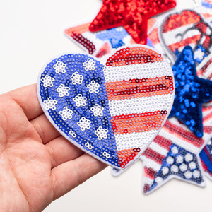 4. Juli Patriotische Pailletten-Aufbügelpatches USA Amerikanische Flagge Stern Herz Dekorative Applikationen für Unabhängigkeitstag DIY-Basteleien - Product Image 2