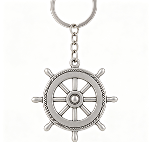 Silver <b>Ship</b> <b>Wheel</b> Metal Keychain Zinc Alloy Enamel Keyring Nautical Pendant Gift - Product Image 1