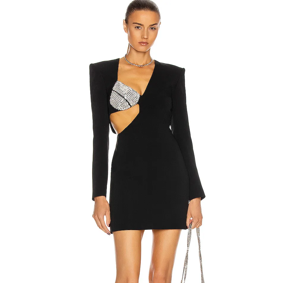 Fashion New Black Cutout Sequins Bra Design Mini Bandage Dresses Women