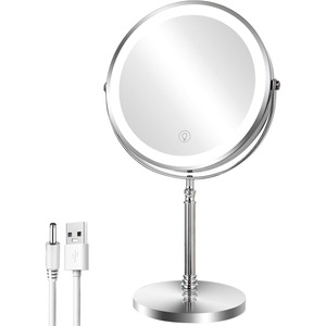 Miroir de maquillage professionnel rond double face éclairé mural en acier inoxydable noir pour la vente en gros - Product Image 1