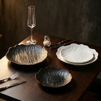 TECANXIN Assiettes Profondes en Céramique Texturées Effet Marbre Irrégulier, Non Toxiques, Qualité Alimentaire, Compatibles Micro-ondes pour Hôtels/Restaurants