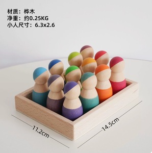 Jouets en bois Montessori Waldorf <span class=keywords><strong>Grimms</strong></span>, blocs d'empilage arc-en-ciel teints à la main, ensemble de blocs d'empilage pour bébé, jouets éducatifs pour enfants - Product Image 4
