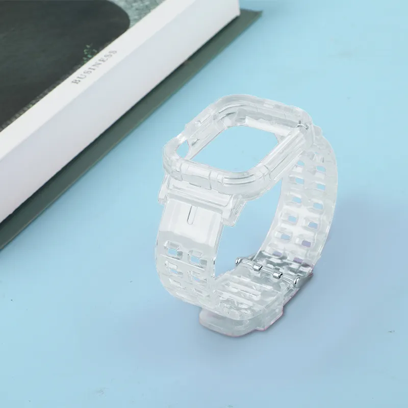 silicone watch band Transparent smart watch strap with cover for Apple Watch SE 7 6 5 4 3 2 Accessories Correa para Reloj