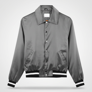Men Bomber <b>Jacket</b> Solid Gray Turn-down Collar Regular Fit Polyester Bomber <b>Jacket</b> Autumn Casual Wear - Product Image 4
