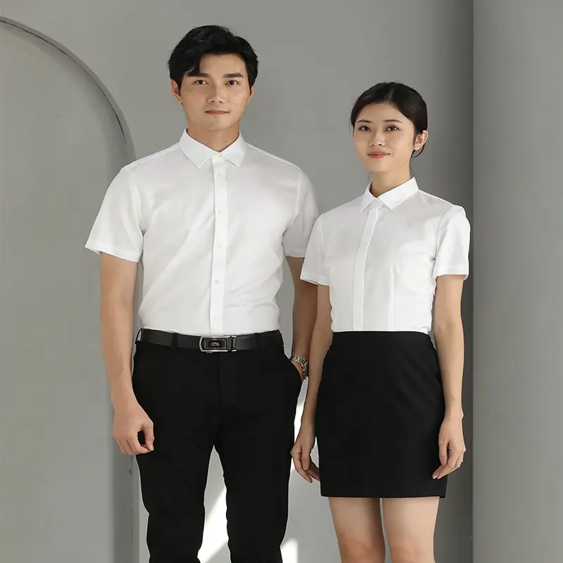 Vente en gros en usine de chemise habillée blanche à manches courtes pour hommes