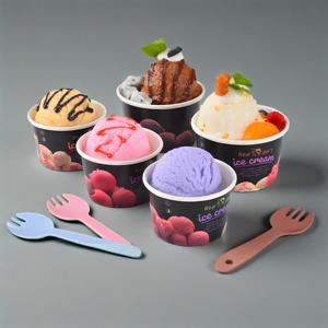 Dessin animé imprimé personnalisé jetable de qualité alimentaire 4oz 8 oz bol à soupe dessert yaourt glacé gelato crème glacée gobelet en papier avec couvercles - Product Image 1