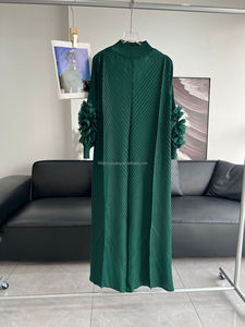 Myake उच्च शरद ऋतु ठोस लंबी आस्तीन हाथ से छप गए फूलों की ढीली पोशाक मुस्लिम महिलाओं के रूढ़िवादी कपड़े - Product Image 3