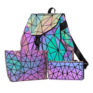 bagpack ruffles Suppliers-Kalanta महिलाओं बैग महिलाओं के लिए सेट चमकदार ज्यामितीय सेक्विन बैग Bagpack चिंतनशील होलोग्राफिक बैग