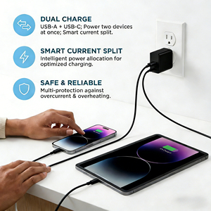 อะแดปเตอร์ชาร์จเร็ว 20W หัวปลั๊ก EU แบบ USB-C ชาร์จเร็วสองพอร์ต PD QC3.0 สำหรับ <span class=keywords><strong>iPhone</strong></span> 17 16 15 <span class=keywords><strong>14</strong></span> 13 สมาร์ทวอทช์ และหูฟัง - Product Image 6