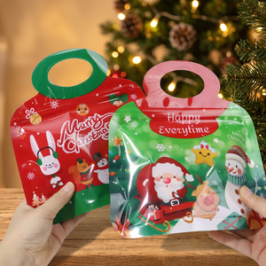 Pochette personnalisée imprimée pour Noël avec fenêtre transparente et poignée, emballage alimentaire de qualité alimentaire, entonnoir à déchirure facile, directement de l'usine, OEM ODM - Product Image 3