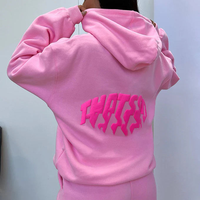 Ensemble sweat-shirt et pantalon de survêtement pour femme, rose, personnalisé, oversize, décontracté, en molleton 400 g/m², avec impression en relief, style streetwear hip-hop