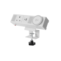 Hub de charge de bureau industriel OMNI avec chargeur sans fil certifié Qi2, gestion des câbles écologique et étanche, multiprise