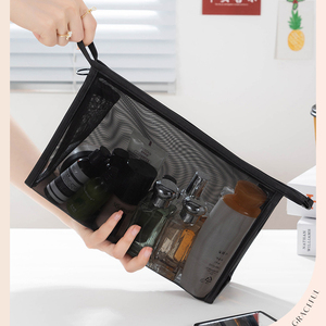 Tas kosmetik & kantung untuk perjalanan, tas kosmetik berritsleting nilon jaring hitam ringan ramah lingkungan cetak kustom untuk penyimpanan Rumah & Bisnis - Product Image 2