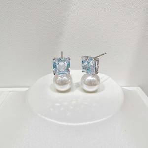 custom 925 plata sterling silver Trendy <b>bow</b> pink stone earring fine jewelry women aquamarine Geometric cubic zirconia earrings - Product Image 5