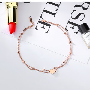 Bracelet <span class=keywords><strong>de</strong></span> <span class=keywords><strong>cheville</strong></span> minimaliste double couche avec pendentif cœur personnalisé poli miroir, chaîne <span class=keywords><strong>gourmette</strong></span>, accessoires pour les pieds - Product Image 3