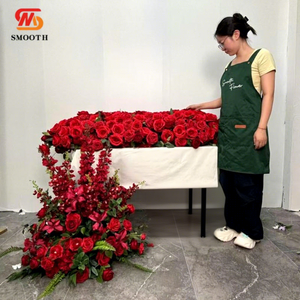 Camino de Mesa de Flores Largas de Seda Artificial de Lujo, Color Borgoña, con Soporte de Espuma, 60 cm, Diseño Asimétrico Roto, Elegante para Bodas y Eventos - Product Image 1