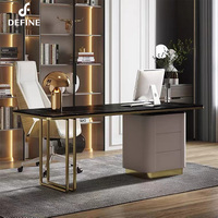 Bureau d'ordinateur de luxe en acier inoxydable doré pour le bureau à domicile, ensemble de meubles