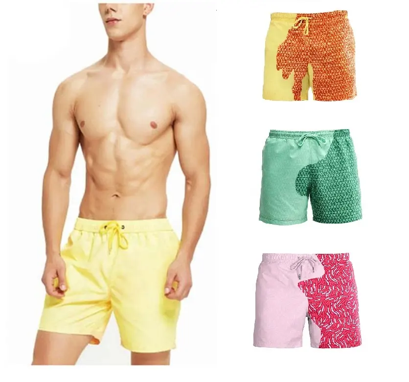 Shorts de natação que muda de cor, calção de natação de tamanho grande, para praia e natação, com descoloração térmica