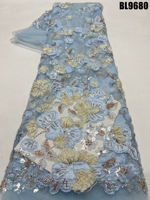 Prix d'usine Tissu de dentelle de luxe bleu ciel de Dubaï, en tulle perlé et broderie Bolivie, avec sequins, pour robe de mariée des Philippines