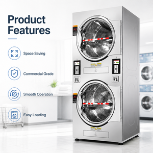 Secadora de Ropa Comercial Apilable, Totalmente Automática, de Doble Plataforma, que Funciona con Monedas, para Lavandería de Autoservicio - Product Image 2