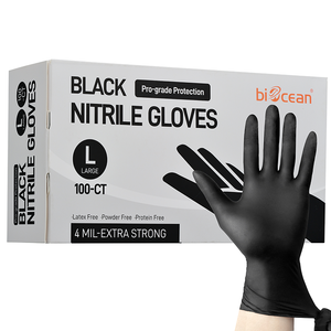 100 pièces de <span class=keywords><strong>gants</strong></span> jetables en latex de <span class=keywords><strong>nitrile</strong></span> noir, 5 à 6 mil, pour la cuisine, usage intensif, sécurité au travail, sans poudre - Product Image 1