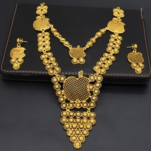 Collier et boucles d'oreilles de mariée du Moyen-Orient Dubaï <span class=keywords><strong>Bijoux</strong></span> de mariage pour femmes africaines Ensemble deux pièces Plaqué or 24 carats <span class=keywords><strong>Cadeau</strong></span> en gros - Product Image 4