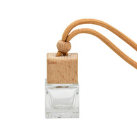 Flacon diffuseur de parfum pour voiture en verre carré de 8 ml avec bouchon en bois cubique, flacon vide à suspendre pour la décoration intérieure de la voiture