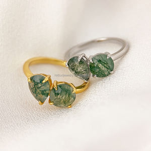 Fashion <b>Rings</b> Wholesale Brass Moss Agate <b>Adjustable</b> <b>Ring</b> 18K Gold Plated Classic for Women Engagement - Product Image 1