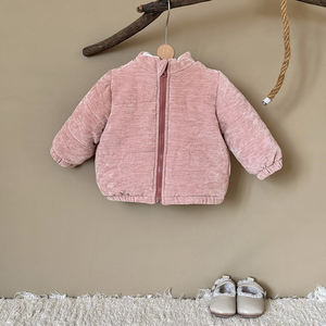 Kore tarzı bebek kızın çocuklar kış ceket batı kalınlaşmış örgü konfeksiyon boyalı baskılı sıcak düz renk yaka hırka - Product Image 4