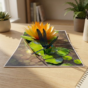 การ์ดกระดาษตัดลายดอกบัว 3 มิติ พร้อมลายแมลงปอ สำหรับตกแต่งบ้าน - Product Image 4