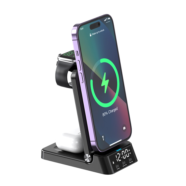 Creative Wireless Charger Three-in-One Magnetic Wireless Charger 7W Output Power Mobile Phone Watch Clock