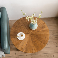Vente en gros de meubles, table basse en bois massif, bois naturel, style rustique, table basse ronde en bois et en fer