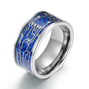 जेंटस गहने परिष्कृत टंगस्टन कार्बाइड शादी की नाजुक इनले ब्लू कार्बन फाइबर रिंग लक्जरी पुरुष गहने - Product Image 1
