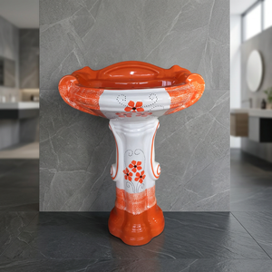 Lavabo sur pied en céramique monobloc à motif fantaisie, design moderne pour centre commercial et sous-sol - Product Image 1
