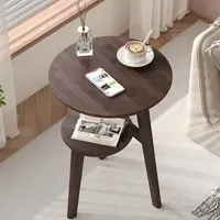 Mesa Auxiliar Redonda Moderna de Madera Maciza con Diseño de Dos Niveles, Mesa de Centro Móvil para el Hogar