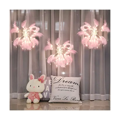 LED ins Romantic girl room feather decoration small colored lights copper wire smoke flower lights star string New arrivals