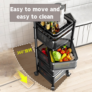 NFS 3-5단 주방 수납 회전 트롤리, 바퀴 달린 사각 메탈 핸드 카트 - Product Image 2