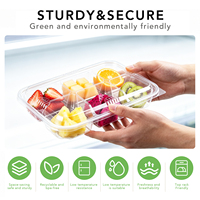 Conteneur à fruits multi-compartiments en PET transparent avec couvercle bombé pour la restauration de bureau, les événements, la présentation de fruits frais, vente en gros, personnalisable