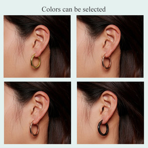 Boucles d'oreilles créoles classiques plaquées or rose, bijoux unisexes, boucles d'oreilles tendance - Product Image 6