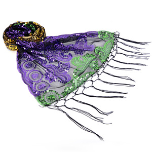 Carnaval MARDI GRAS Fleur De Lis bufanda decoración de lentejuelas chal <span class=keywords><strong>Frienda</strong></span> disfraz bufanda chal mascarada Poncho chal - Product Image 3