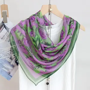 christmas gifts wholesale custom printing silk chiffon scarf with chain pattern