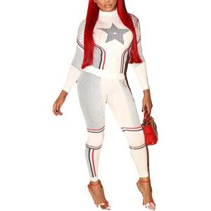 Conjunto de 2 Piezas Personalizado para Mujer 2026, Top de Manga Larga con Cuello Alto y Pantalones Ajustados, Tejido de Punto en Contraste de Color, Atuendo para Club, Transpirable y Elástico - Product Image 1