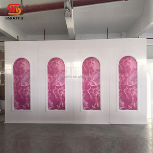 SMOOTH 2025 New Design <strong>White</strong> PVC Stage Backdrop Shiny <strong>White</strong> Acrylic <strong>Background</strong> with Pink <strong>Pattern</strong> - Product Image 2