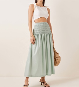 Falda maxi de popelina que combina con todo, de cintura alta, color verde, a la moda - Product Image 6