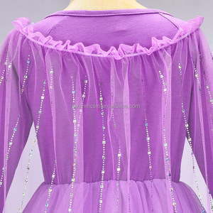 Elsa Anna Snow Queen 2 ragazze vestito frozen viola manica lunga Halloween carnevale bambini Cosplay Costume da principessa abito con mantello - Product Image 5