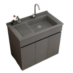 Mueble de lavadero con lavadero integrado, de aluminio, con espacio para lavadero, grifo monomando, combo de tocador de baño - Product Image 5